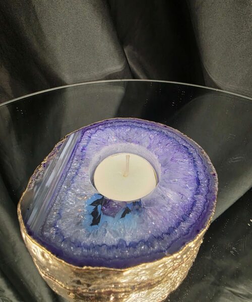 Large Purple Agate Slice 1 Handpicked 427g H2.5xW11xD10cm Microcrystalline Quartz Gold Gilded 24ct Tealight Candle Holder - Image 9