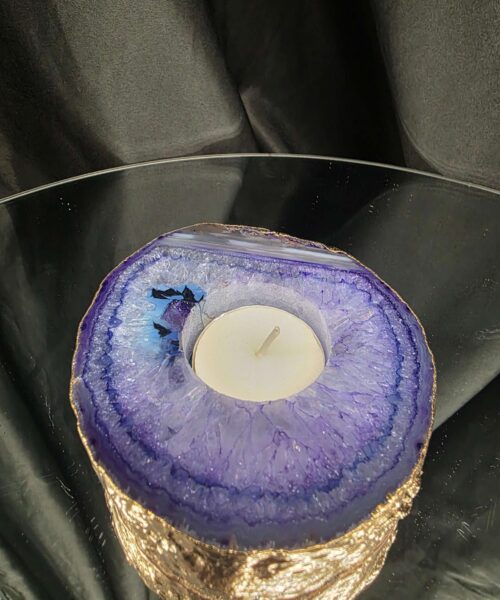 Large Purple Agate Slice 1 Handpicked 427g H2.5xW11xD10cm Microcrystalline Quartz Gold Gilded 24ct Tealight Candle Holder - Image 10
