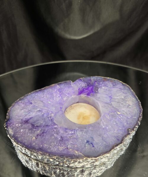 Alternative view of Purple Agate Slice 1 Handpicked 546g H2xW15xD10cm Microcrystalline Quartz Silver Gilded Tealight Candle Holder