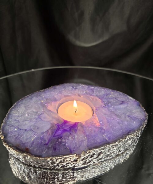 Purple Agate Slice 1 Handpicked 546g H2xW15xD10cm Microcrystalline Quartz Silver Gilded Tealight Candle Holder - Image 11