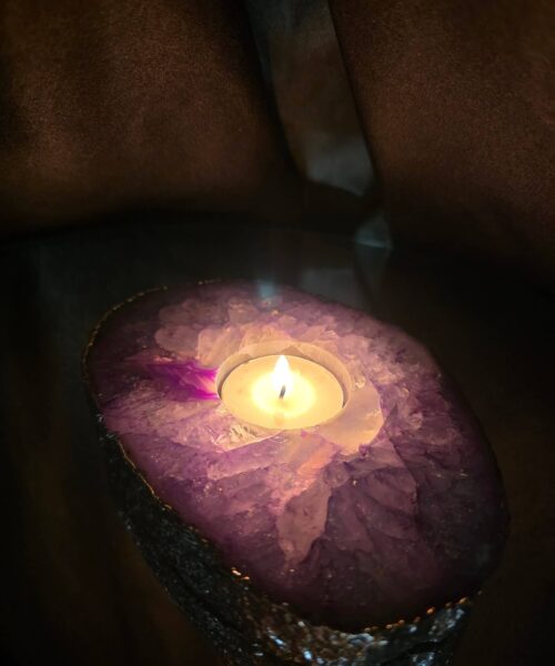 Purple Agate Slice 1 Handpicked 546g H2xW15xD10cm Microcrystalline Quartz Silver Gilded Tealight Candle Holder - Image 13