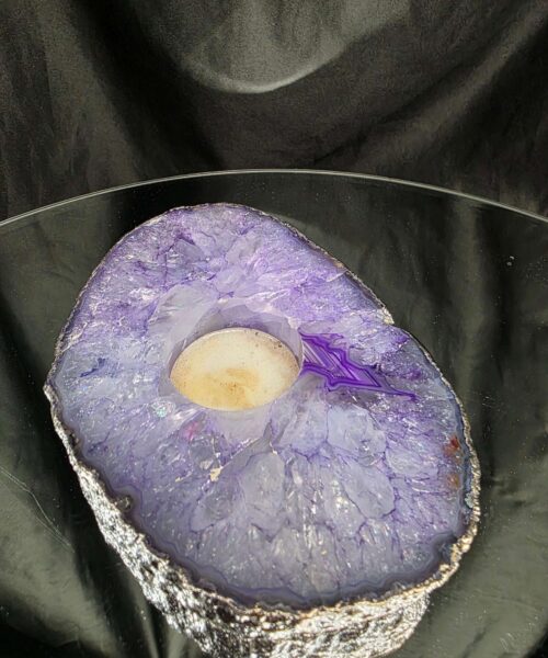 Purple Agate Slice 1 Handpicked 546g H2xW15xD10cm Microcrystalline Quartz Silver Gilded Tealight Candle Holder - Image 3