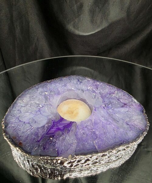 Purple Agate Slice 1 Handpicked 546g H2xW15xD10cm Microcrystalline Quartz Silver Gilded Tealight Candle Holder - Image 4