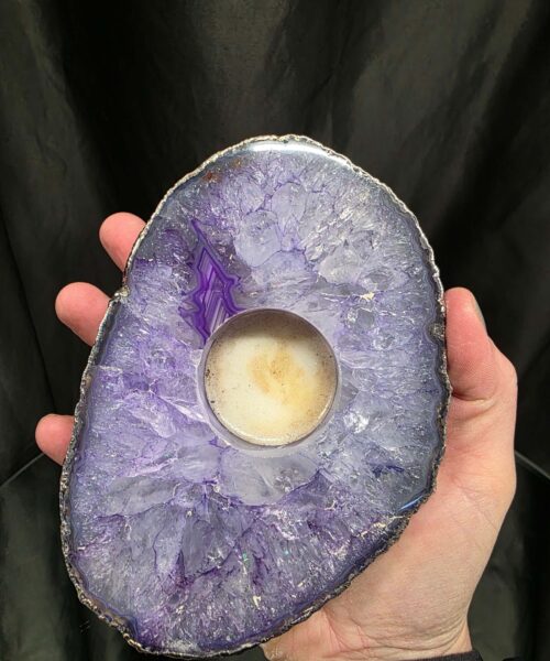 Purple Agate Slice 1 Handpicked 546g H2xW15xD10cm Microcrystalline Quartz Silver Gilded Tealight Candle Holder - Image 6
