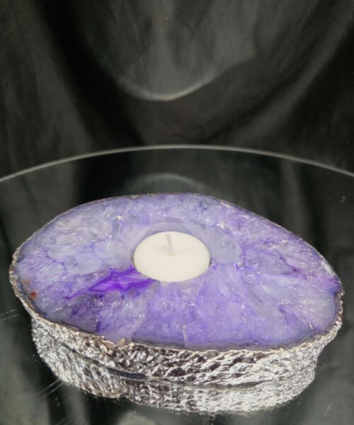 Purple Agate Slice 1 Handpicked 546g H2xW15xD10cm Microcrystalline Quartz Silver Gilded Tealight Candle Holder - Image 8