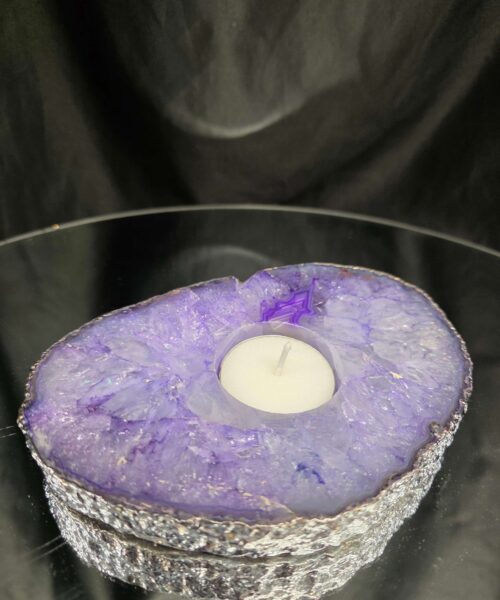 Purple Agate Slice 1 Handpicked 546g H2xW15xD10cm Microcrystalline Quartz Silver Gilded Tealight Candle Holder - Image 9