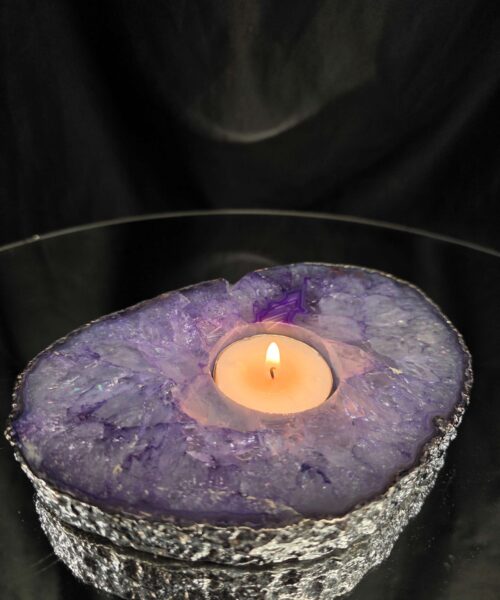 Purple Agate Slice 1 Handpicked 546g H2xW15xD10cm Microcrystalline Quartz Silver Gilded Tealight Candle Holder - Image 10