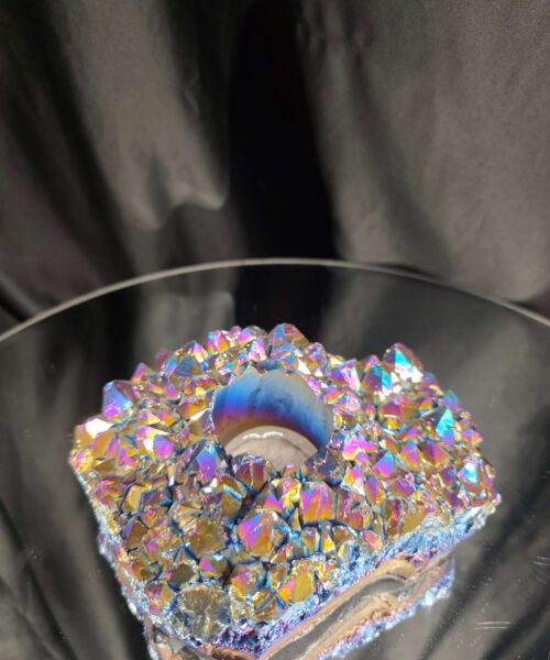 Alternative view of Rainbow Quartz Candle No. 1 Aura, Titanium, Point, Cluster, Gemstone Tealight Holder 1.006g H5.5xW16xD12.5cm