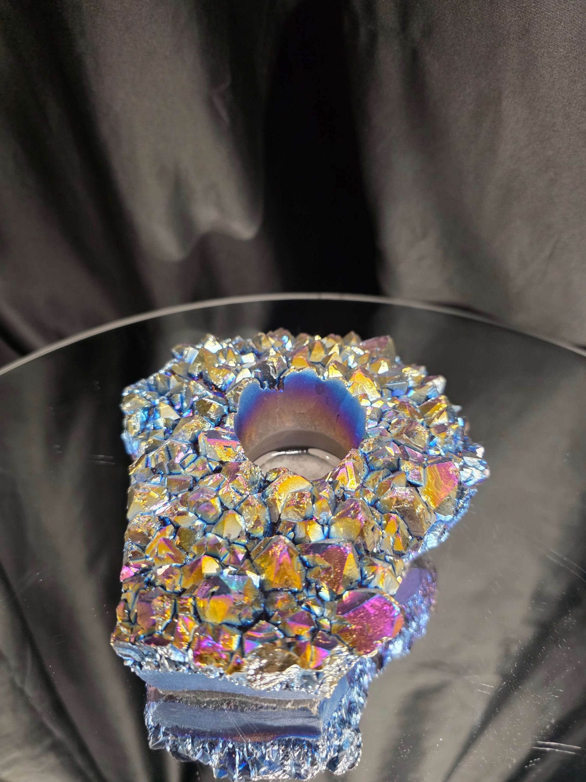 Rainbow Quartz Candle No. 1 Aura, Titanium, Point, Cluster, Gemstone Tealight Holder 1.006g H5.5xW16xD12.5cm - Image 4