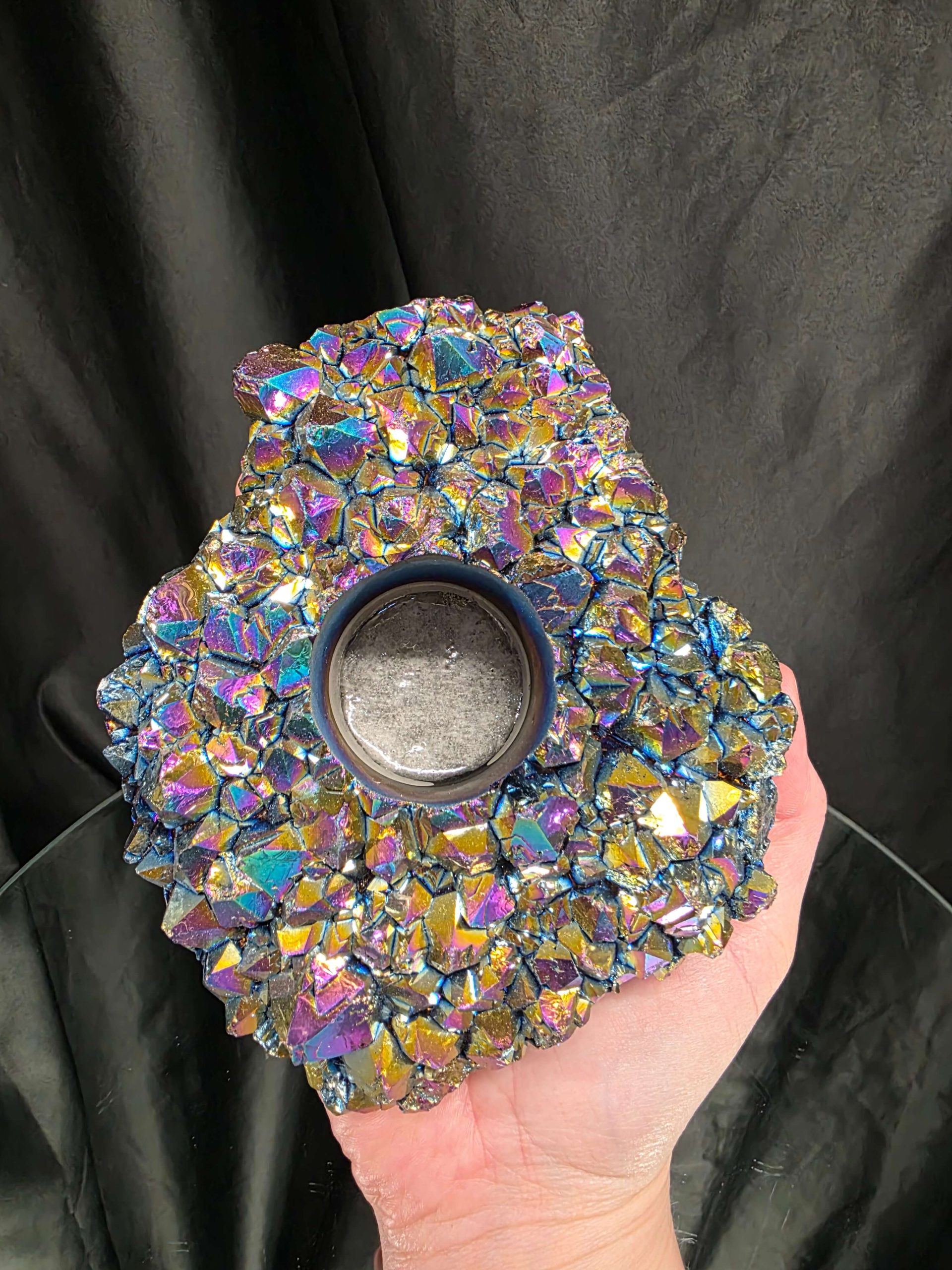 Rainbow Quartz Candle No. 1 Aura, Titanium, Point, Cluster, Gemstone Tealight Holder 1.006g H5.5xW16xD12.5cm - Image 6