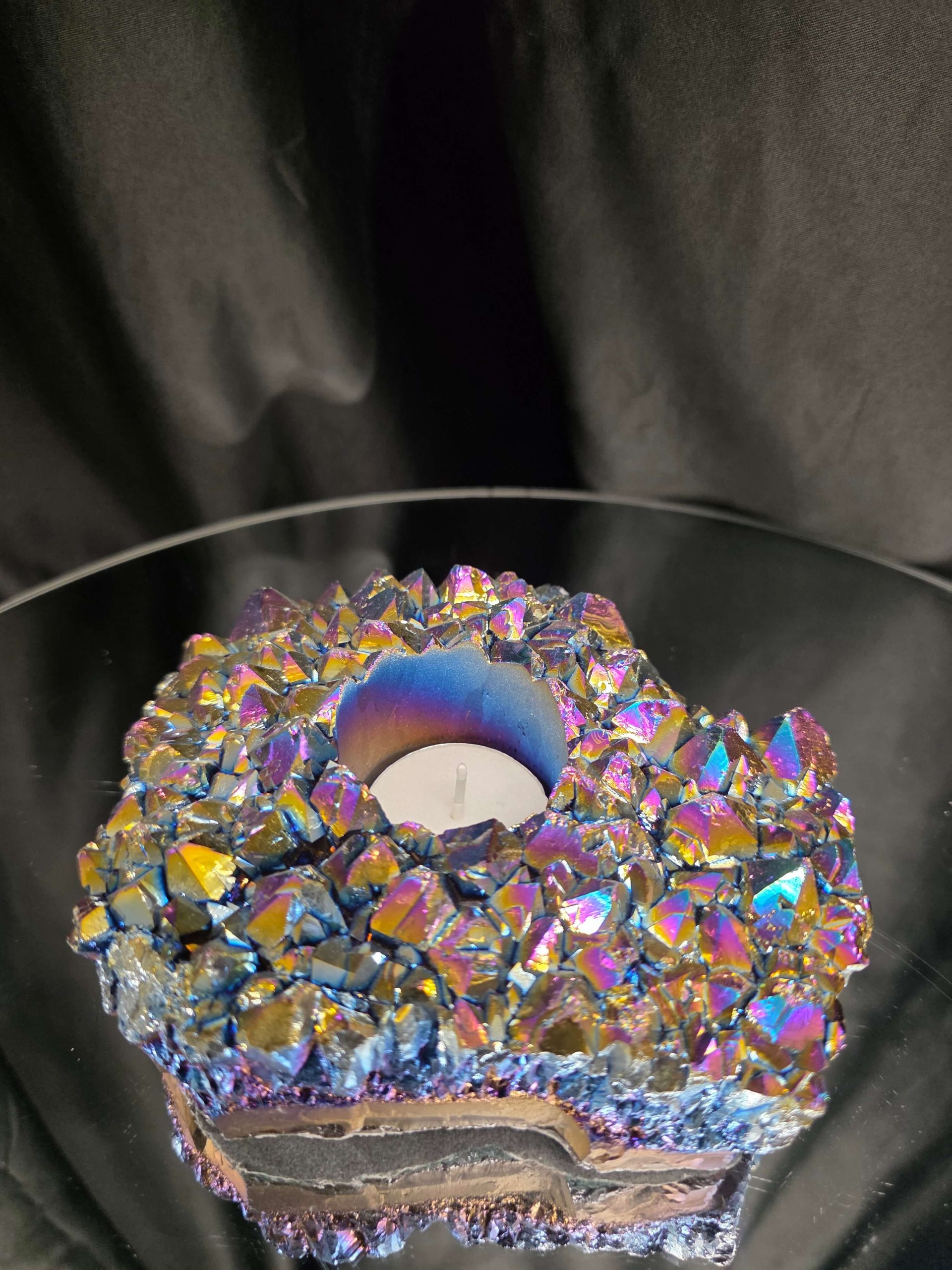 Rainbow Quartz Candle No. 1 Aura, Titanium, Point, Cluster, Gemstone Tealight Holder 1.006g H5.5xW16xD12.5cm - Image 9