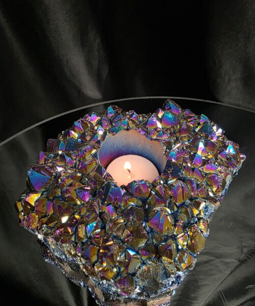Rainbow Quartz Candle No. 1 Aura, Titanium, Point, Cluster, Gemstone Tealight Holder 1.006g H5.5xW16xD12.5cm