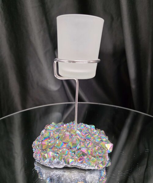 Alternative view of Premium A Grade Rainbow Candle No. 1 Quartz Cluster Druzy / 1 Cup Tealight Holders 485g H18xW11xD9cm