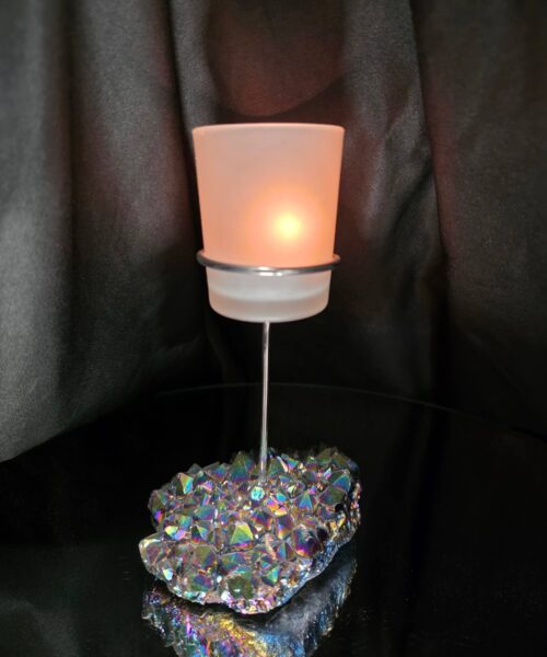 Premium A Grade Rainbow Candle No. 1 Quartz Cluster Druzy / 1 Cup Tealight Holders 485g H18xW11xD9cm - Image 11