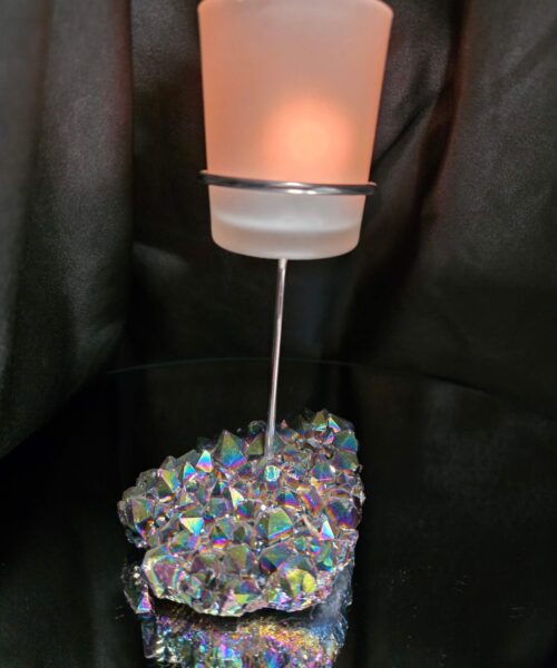Premium A Grade Rainbow Candle No. 1 Quartz Cluster Druzy / 1 Cup Tealight Holders 485g H18xW11xD9cm - Image 12
