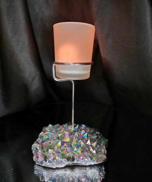 Premium A Grade Rainbow Candle No. 1 Quartz Cluster Druzy / 1 Cup Tealight Holders 485g H18xW11xD9cm - Image 13