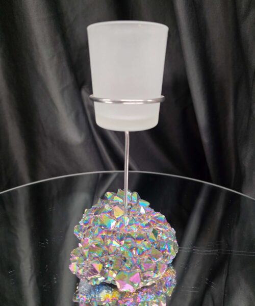 Premium A Grade Rainbow Candle No. 1 Quartz Cluster Druzy / 1 Cup Tealight Holders 485g H18xW11xD9cm - Image 3