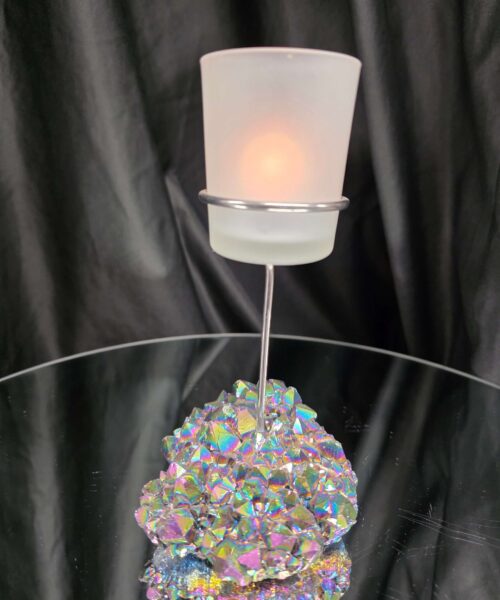 Premium A Grade Rainbow Candle No. 1 Quartz Cluster Druzy / 1 Cup Tealight Holders 485g H18xW11xD9cm