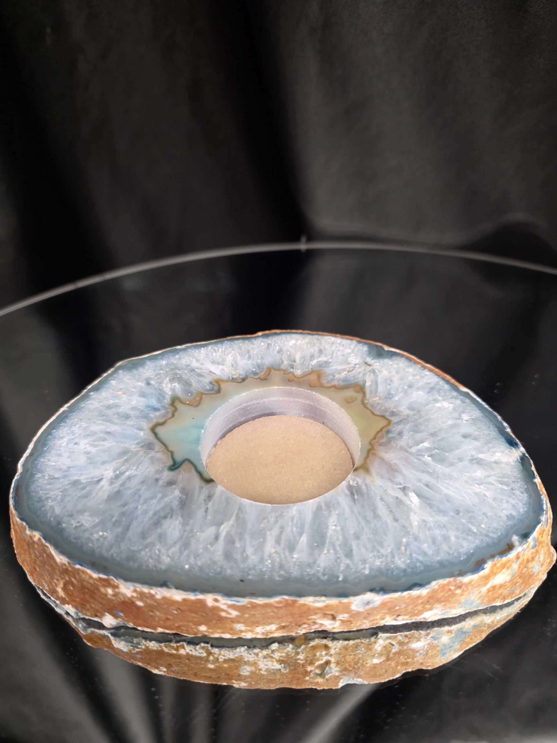 Teal Agate Slice 1 Handpicked 456g H2xW13.5xD10cm Microcrystalline Quartz Tealight Candle Holder Ornament - Image 2