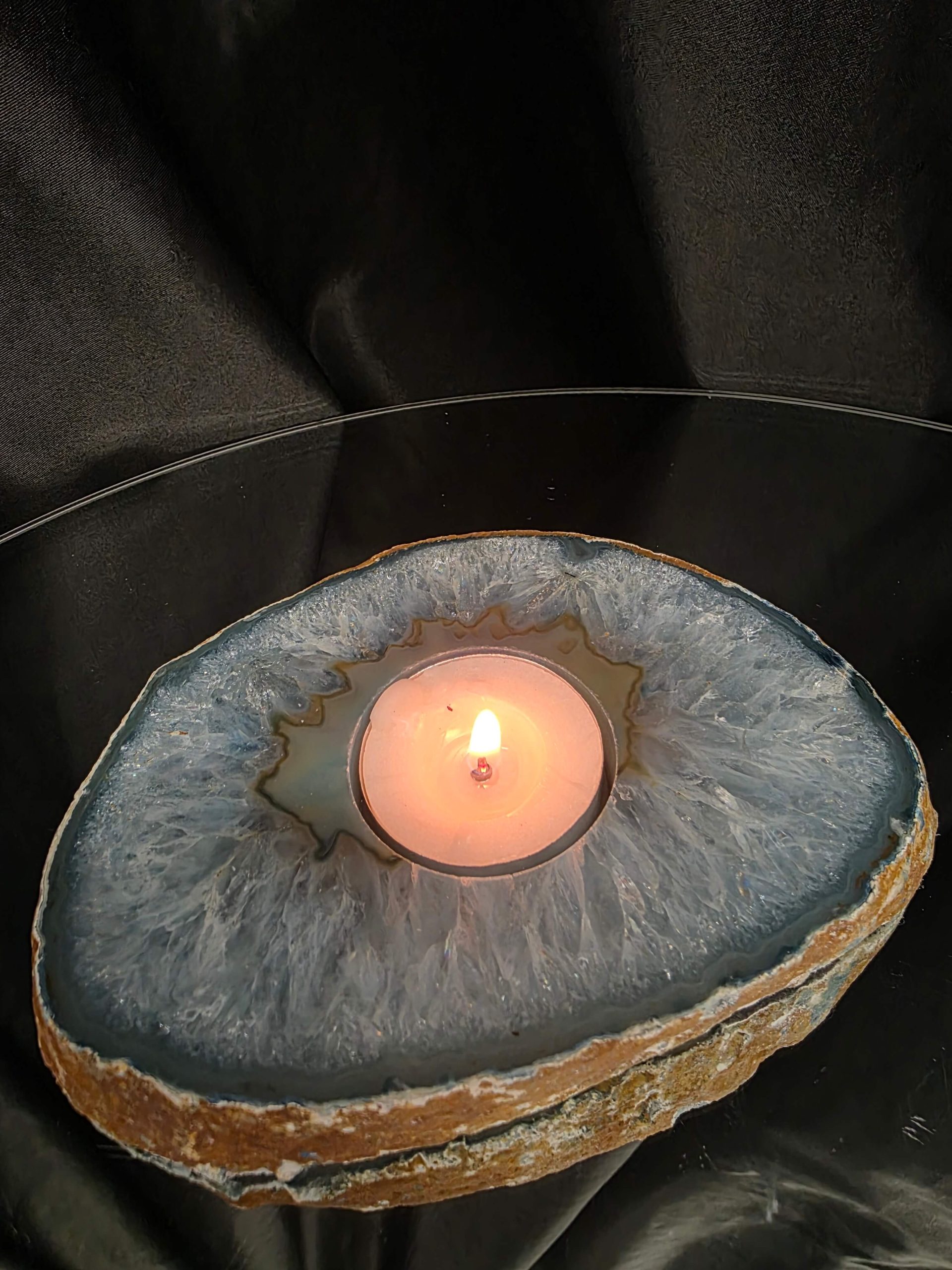 Teal Agate Slice 1 Handpicked 456g H2xW13.5xD10cm Microcrystalline Quartz Tealight Candle Holder Ornament - Image 11