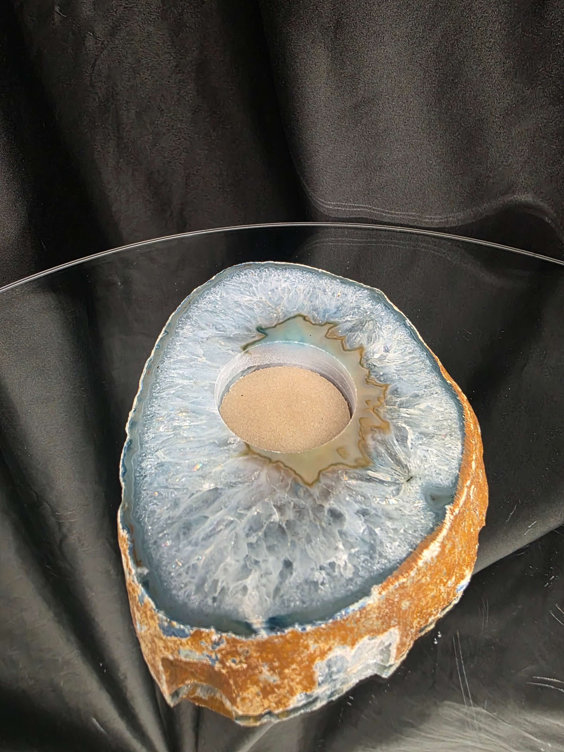 Teal Agate Slice 1 Handpicked 456g H2xW13.5xD10cm Microcrystalline Quartz Tealight Candle Holder Ornament - Image 3