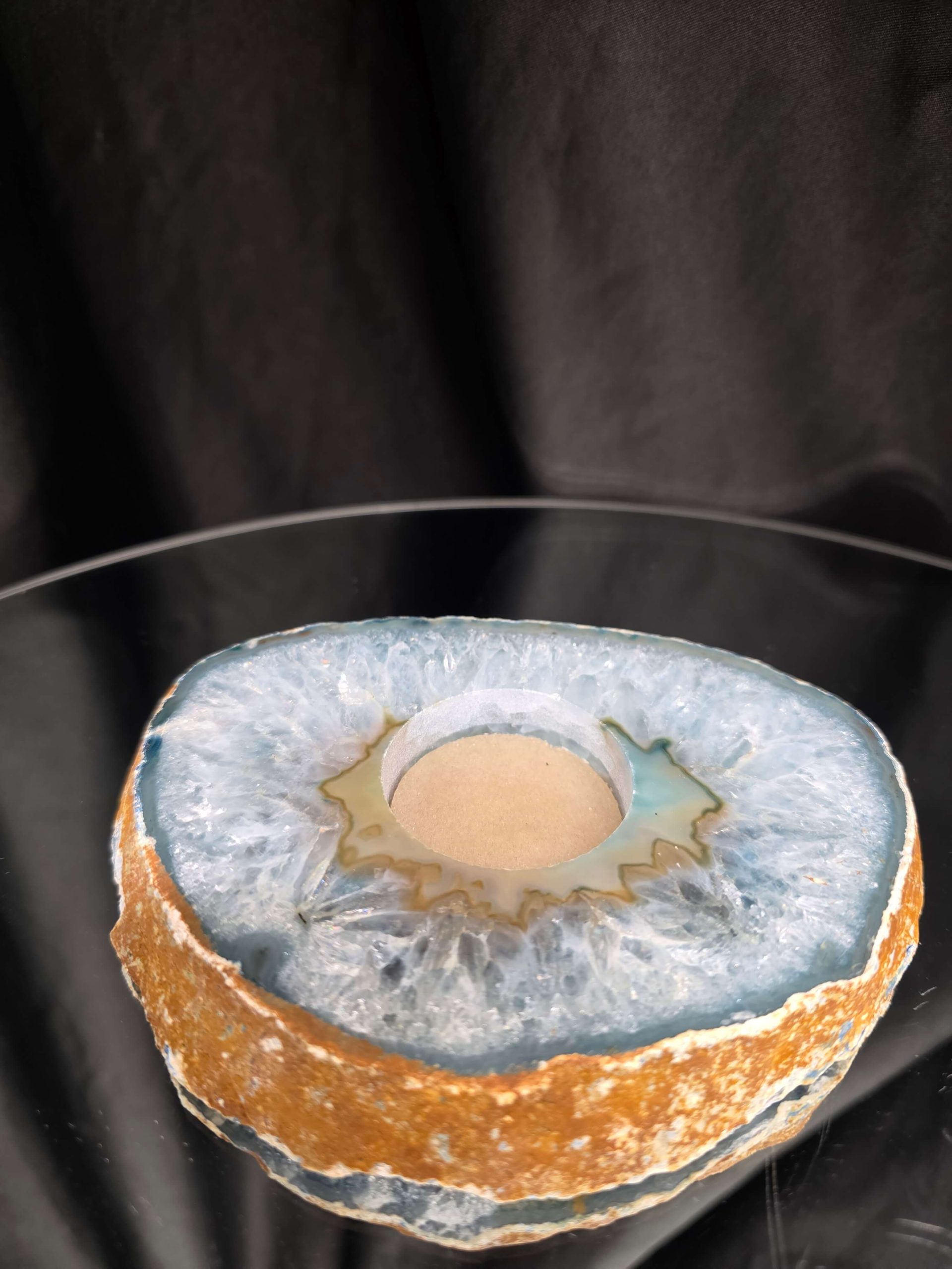 Teal Agate Slice 1 Handpicked 456g H2xW13.5xD10cm Microcrystalline Quartz Tealight Candle Holder Ornament - Image 4