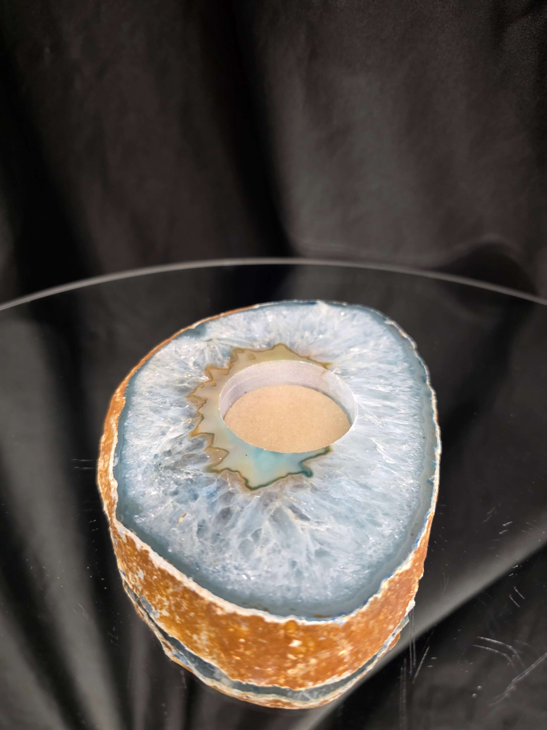 Teal Agate Slice 1 Handpicked 456g H2xW13.5xD10cm Microcrystalline Quartz Tealight Candle Holder Ornament - Image 5
