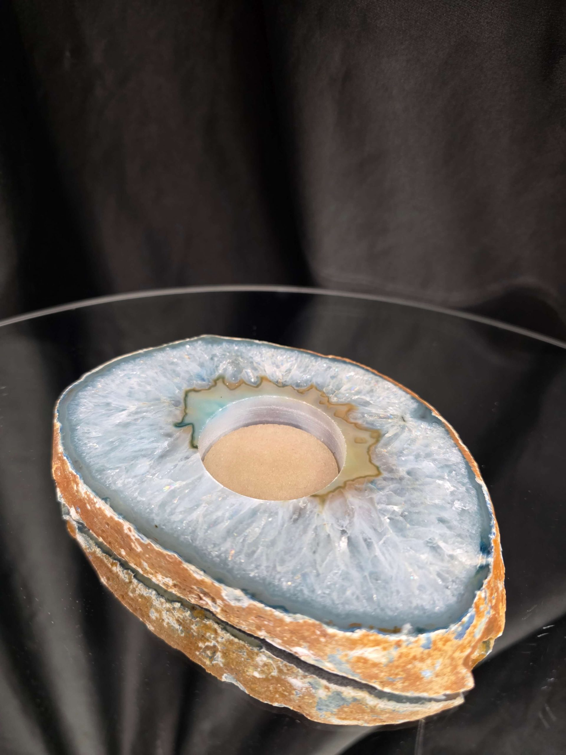 Teal Agate Slice 1 Handpicked 456g H2xW13.5xD10cm Microcrystalline Quartz Tealight Candle Holder Ornament - Image 6