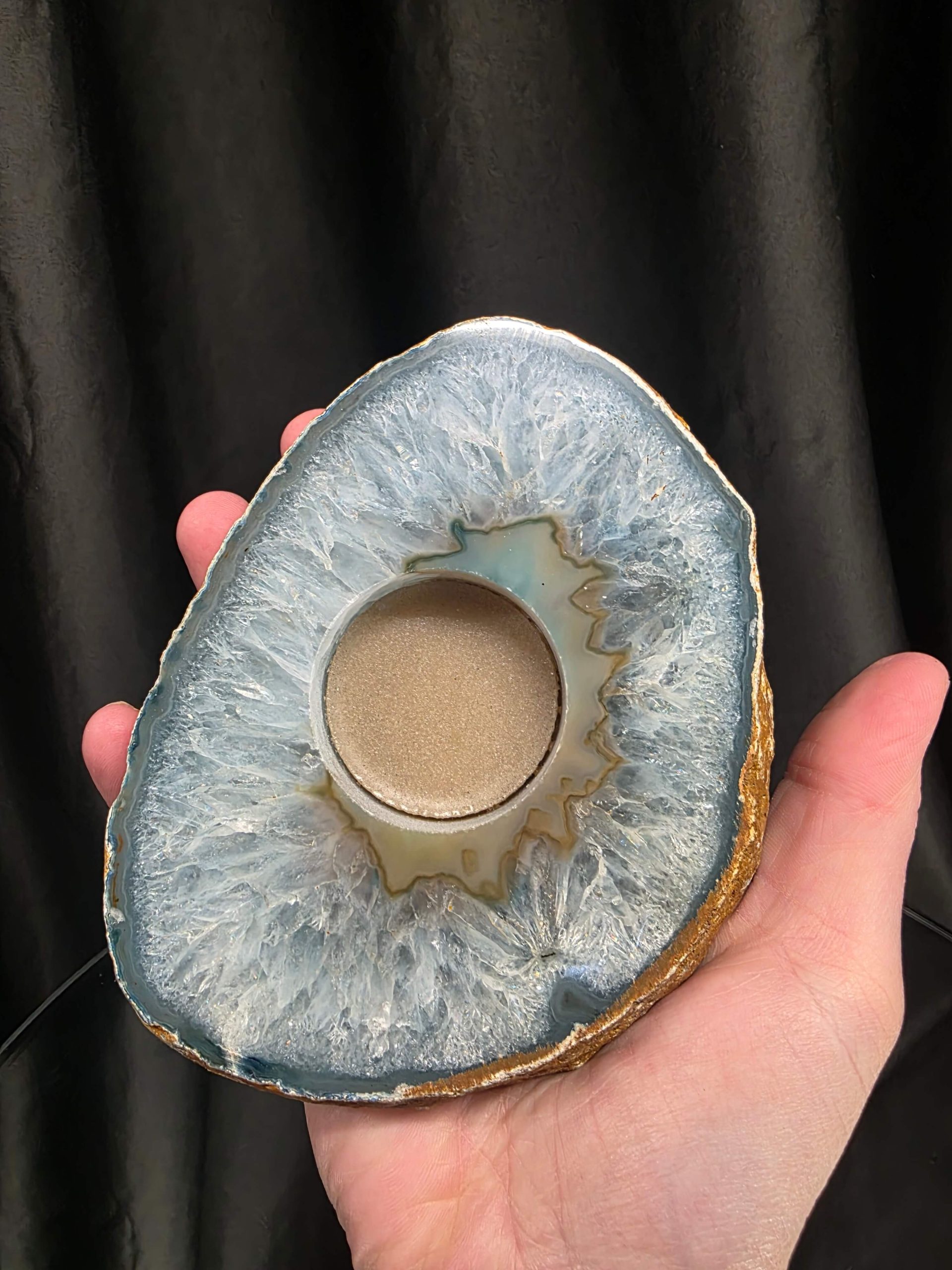 Teal Agate Slice 1 Handpicked 456g H2xW13.5xD10cm Microcrystalline Quartz Tealight Candle Holder Ornament - Image 7