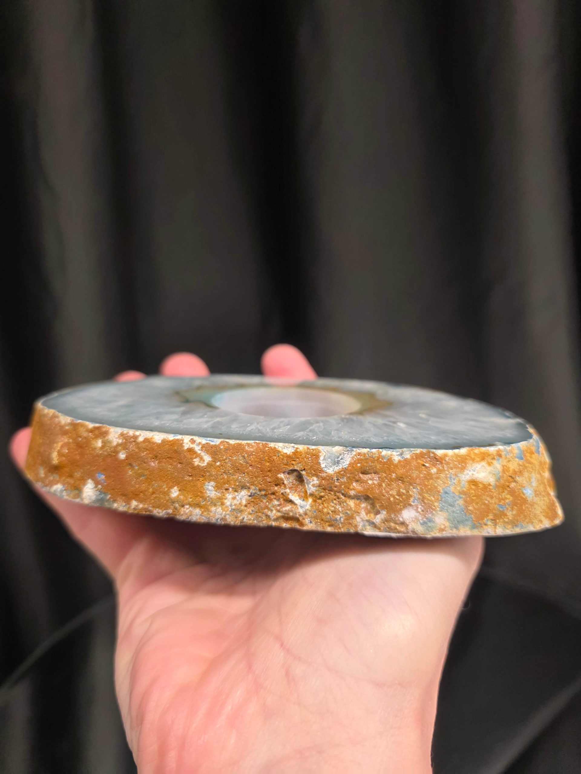 Teal Agate Slice 1 Handpicked 456g H2xW13.5xD10cm Microcrystalline Quartz Tealight Candle Holder Ornament - Image 8