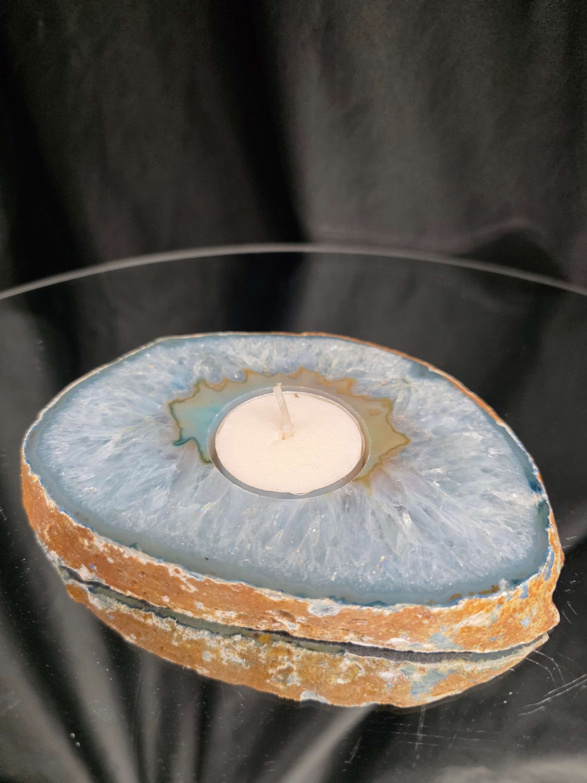Teal Agate Slice 1 Handpicked 456g H2xW13.5xD10cm Microcrystalline Quartz Tealight Candle Holder Ornament