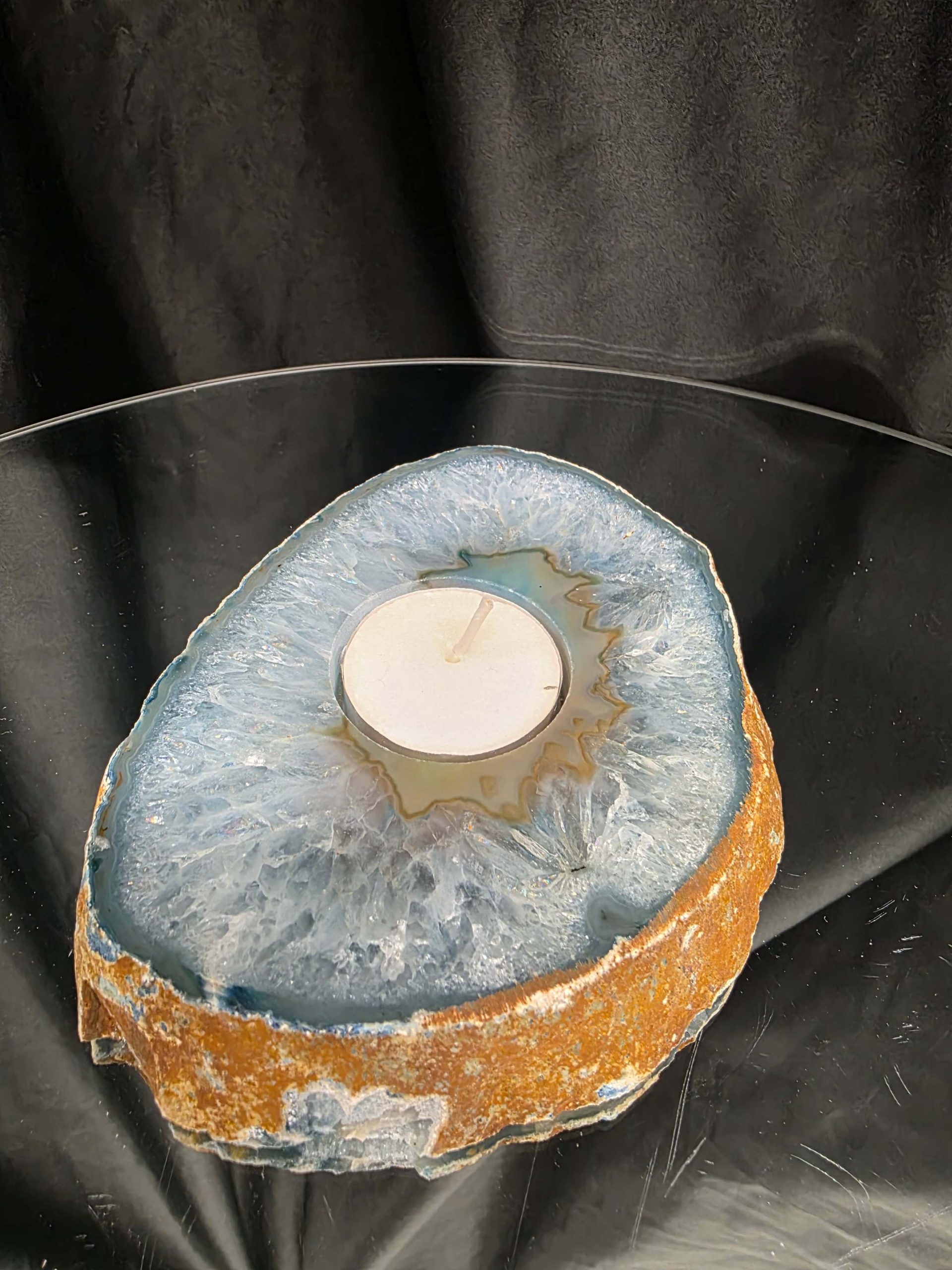 Teal Agate Slice 1 Handpicked 456g H2xW13.5xD10cm Microcrystalline Quartz Tealight Candle Holder Ornament - Image 10