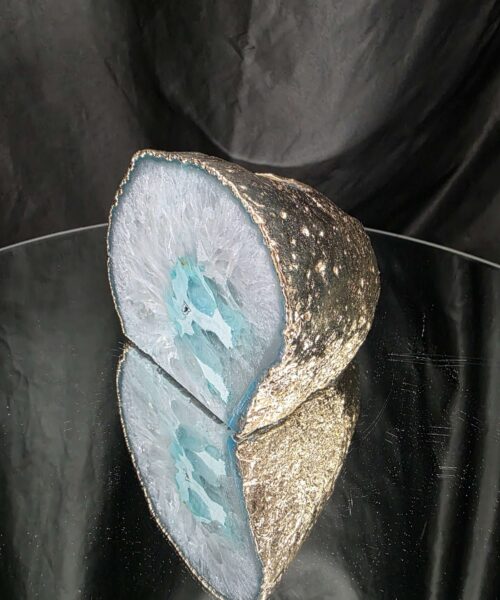 Alternative view of Large Teal Agate End Candle 1 Handpicked 1.062g H9xW10xD10cm Microcrystalline Quartz Gold Gilded 24ct Gold Tealight Holder