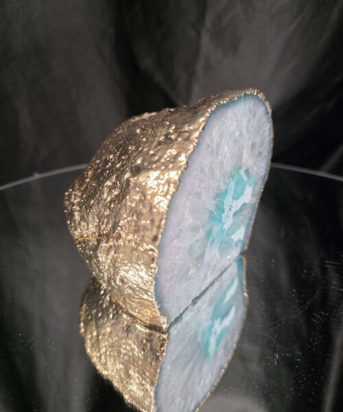 Large Teal Agate End Candle 1 Handpicked 1.062g H9xW10xD10cm Microcrystalline Quartz Gold Gilded 24ct Gold Tealight Holder - Image 3
