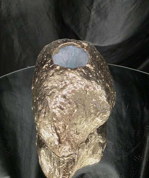 Large Teal Agate End Candle 1 Handpicked 1.062g H9xW10xD10cm Microcrystalline Quartz Gold Gilded 24ct Gold Tealight Holder - Image 5