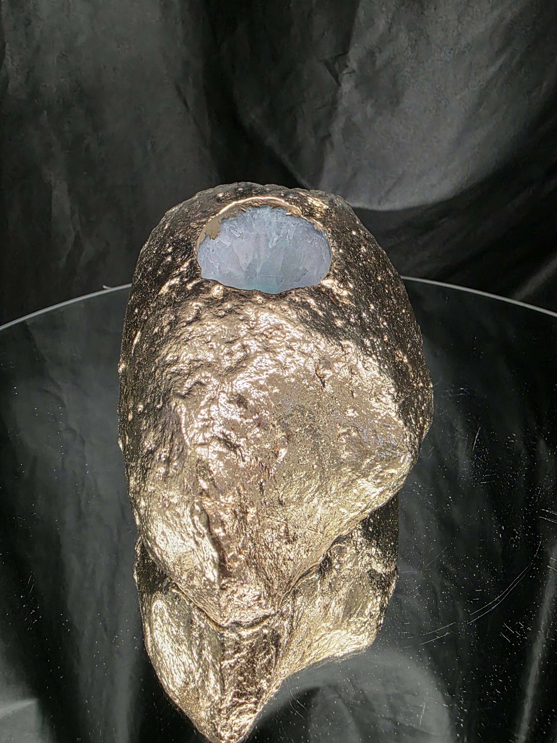 Large Teal Agate End Candle 1 Handpicked 1.062g H9xW10xD10cm Microcrystalline Quartz Gold Gilded 24ct Gold Tealight Holder - Image 5