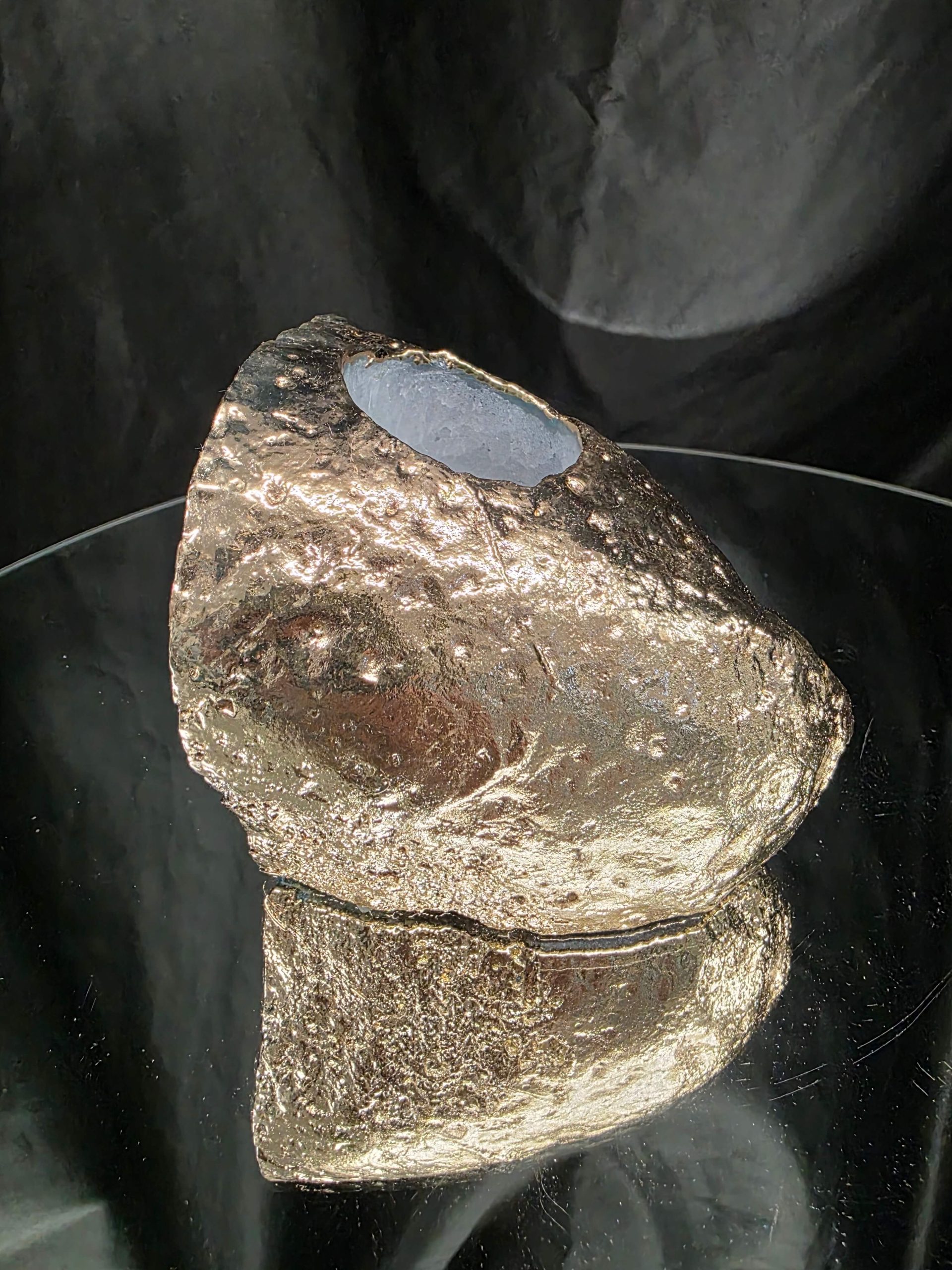 Large Teal Agate End Candle 1 Handpicked 1.062g H9xW10xD10cm Microcrystalline Quartz Gold Gilded 24ct Gold Tealight Holder - Image 6