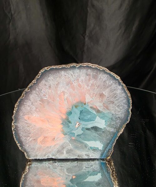 Large Teal Agate End Candle 1 Handpicked 1.062g H9xW10xD10cm Microcrystalline Quartz Gold Gilded 24ct Gold Tealight Holder - Image 8