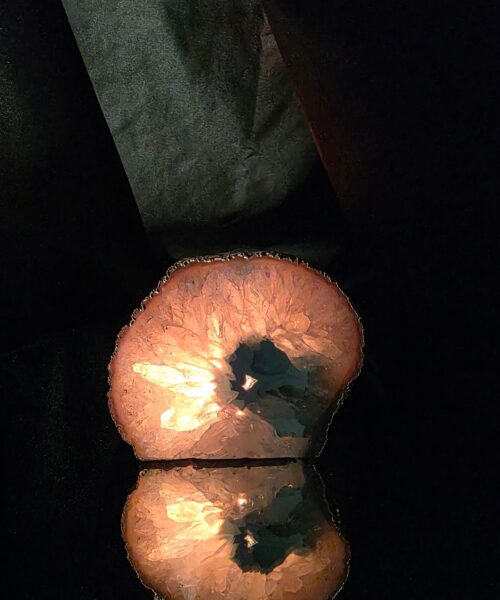 Large Teal Agate End Candle 1 Handpicked 1.062g H9xW10xD10cm Microcrystalline Quartz Gold Gilded 24ct Gold Tealight Holder - Image 9