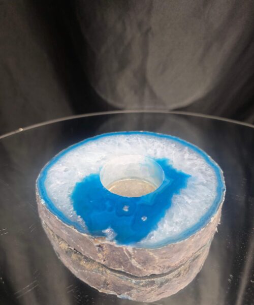 Teal Agate Slice 2 Handpicked 471g H2xW11.5xD10.5cm Microcrystalline Quartz Tealight Candle Holder Ornament