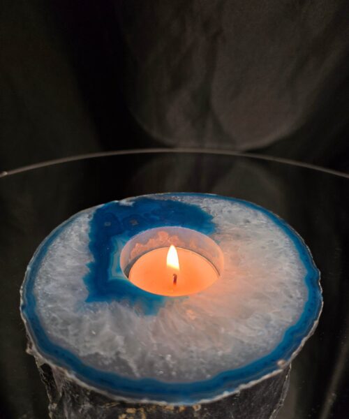 Teal Agate Slice 2 Handpicked 471g H2xW11.5xD10.5cm Microcrystalline Quartz Tealight Candle Holder Ornament - Image 11