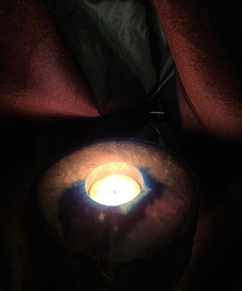 Teal Agate Slice 2 Handpicked 471g H2xW11.5xD10.5cm Microcrystalline Quartz Tealight Candle Holder Ornament - Image 12