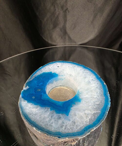 Teal Agate Slice 2 Handpicked 471g H2xW11.5xD10.5cm Microcrystalline Quartz Tealight Candle Holder Ornament - Image 3