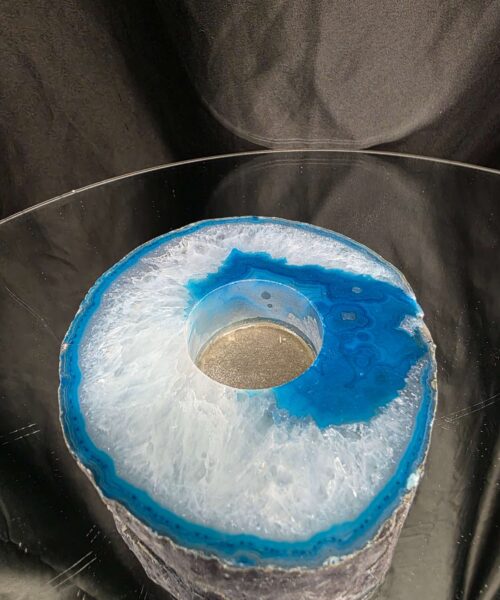 Teal Agate Slice 2 Handpicked 471g H2xW11.5xD10.5cm Microcrystalline Quartz Tealight Candle Holder Ornament - Image 5