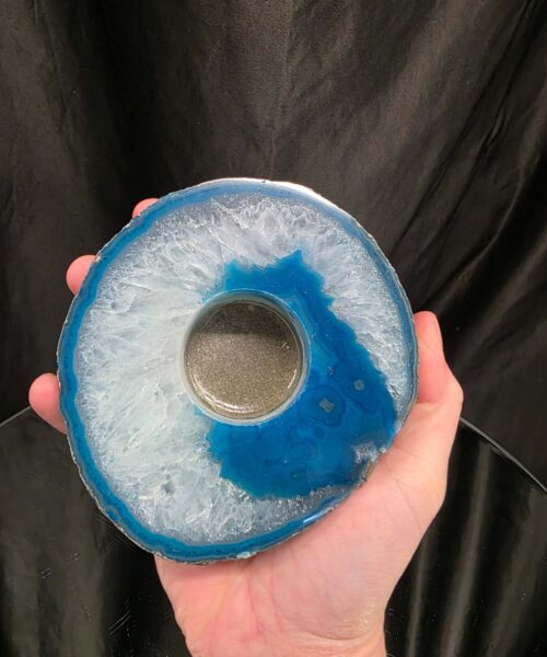 Teal Agate Slice 2 Handpicked 471g H2xW11.5xD10.5cm Microcrystalline Quartz Tealight Candle Holder Ornament - Image 6