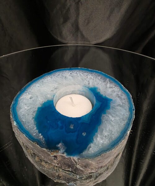 Teal Agate Slice 2 Handpicked 471g H2xW11.5xD10.5cm Microcrystalline Quartz Tealight Candle Holder Ornament - Image 8