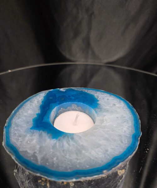 Teal Agate Slice 2 Handpicked 471g H2xW11.5xD10.5cm Microcrystalline Quartz Tealight Candle Holder Ornament - Image 9