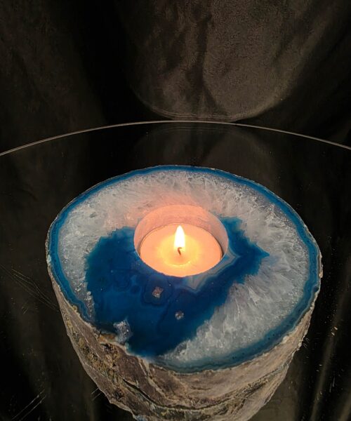 Teal Agate Slice 2 Handpicked 471g H2xW11.5xD10.5cm Microcrystalline Quartz Tealight Candle Holder Ornament - Image 10