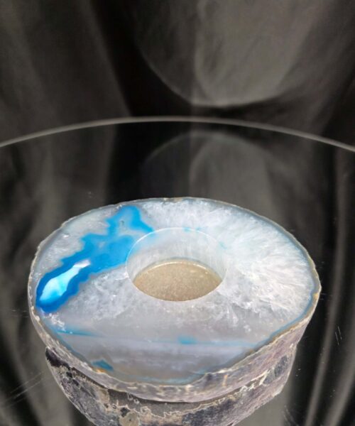 Teal Agate Slice 3 Handpicked 411g H2xW11.5xD10cm Microcrystalline Quartz Tealight Candle Holder Ornament