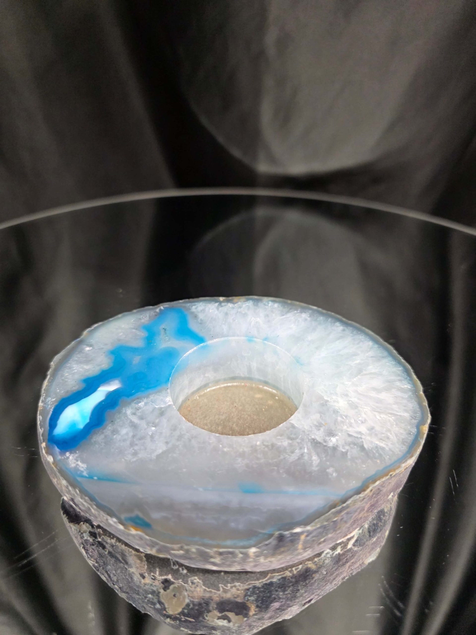 Teal Agate Slice 3 Handpicked 411g H2xW11.5xD10cm Microcrystalline Quartz Tealight Candle Holder Ornament